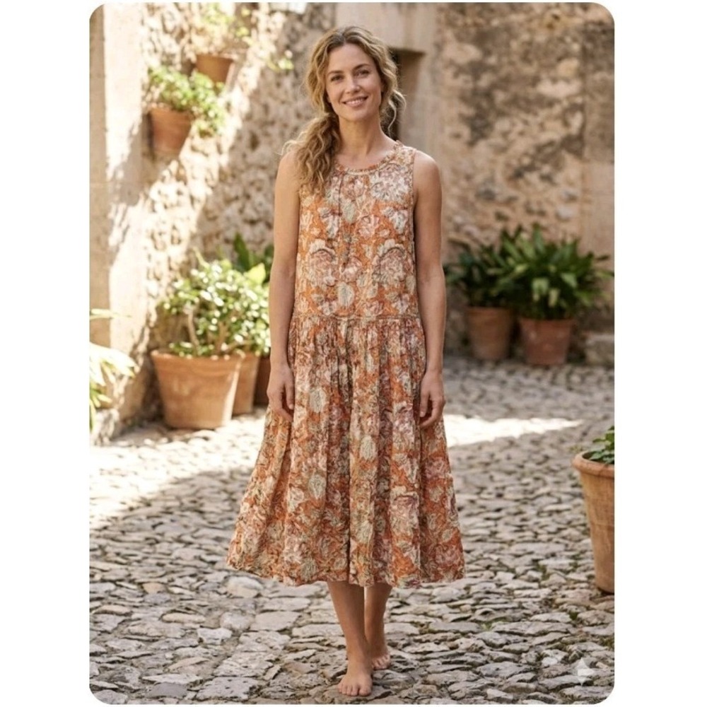 PERUVIAN‎ CONNECTION Sz 12 Floral Tank Sleeveless 100% Viscose Sundress Boho
